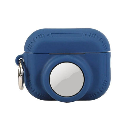 Protective Silicone Case for Everyday AirPods and AirTag Carry in navy blue with carabiner and easy-access design