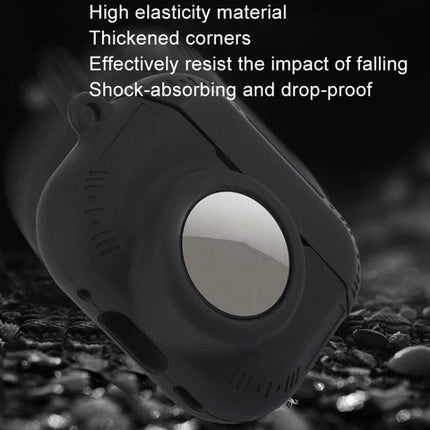 Protective Silicone Case for Everyday AirPods and AirTag Carry in black, soft dust‑resistant silicone with thickened corners and shock‑absorbing design