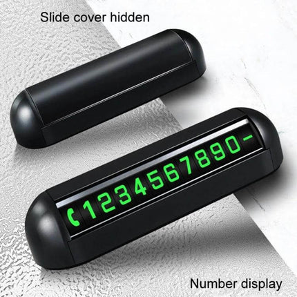 License Plate Privacy Card With Sliding Cover For Temporary Parking displayed black 13x4cm with glowing removable number display