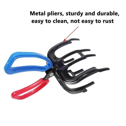 Fish Control Pliers 2 Claw For Safe Hand Use While Fishing - metal 2-claw pliers with blue and red ABS handles for secure one-handed fish grip
