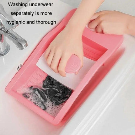 Handy Manual Washboard for Washing Socks and Underwear at Home - pink compact washboard with anti-slip hand protection for delicates
