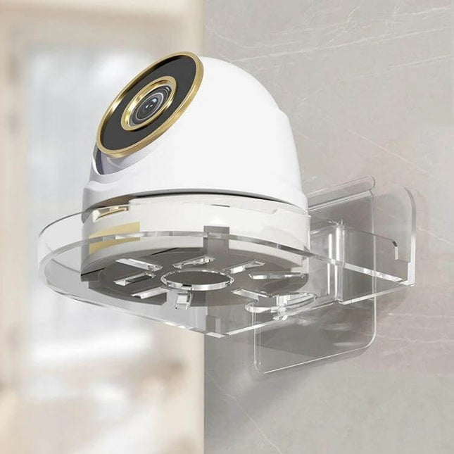 Transparent Wall Mounted Camera Bracket for Home Security mounted on wall holding dome camera, clear PC material, neat wire management