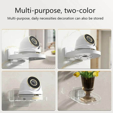 Transparent Wall Mounted Camera Bracket for Home Security - clear PC mount holding a dome camera on indoor wall, neat wire management, multi-purpose shelf