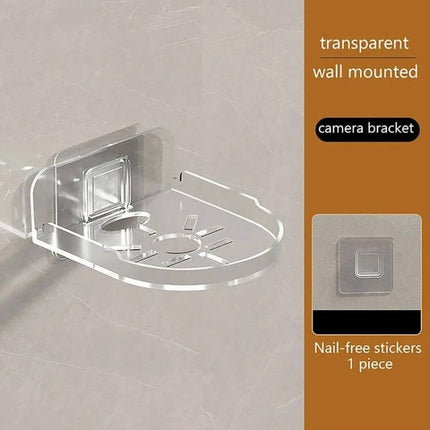 Transparent Wall Mounted Camera Bracket for Home Security mounted on wall with neat wire management and nail-free adhesive