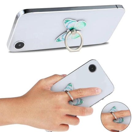 Cartoon Butterfly Phone Ring Holder for Easy Viewing and Grip showing turquoise butterfly design mounted on phone for secure grip and hands-free viewing