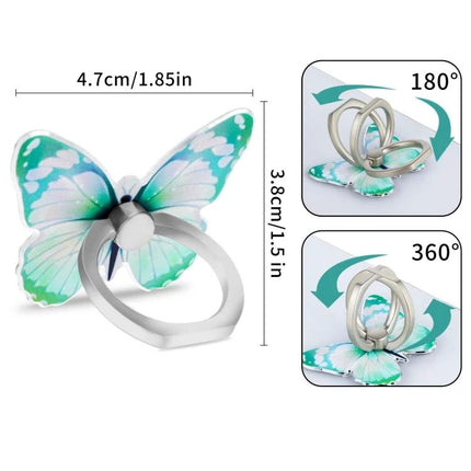 Cartoon Butterfly Phone Ring Holder for Easy Viewing and Grip - teal alloy butterfly ring 360° swivel, 180° fold, 4.7cm x 3.8cm