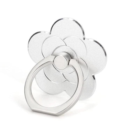 Metal Rotatable Finger Ring Holder for Phones and Tablets - silver flower-shaped aluminum zinc alloy phone ring for secure one-handed grip