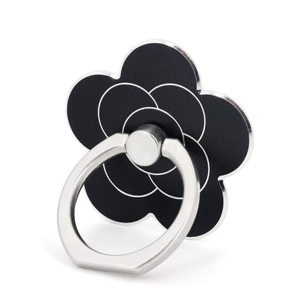 Metal Rotatable Finger Ring Holder for Phones and Tablets - black flower metal ring grip, 360° rotatable aluminum and zinc alloy
