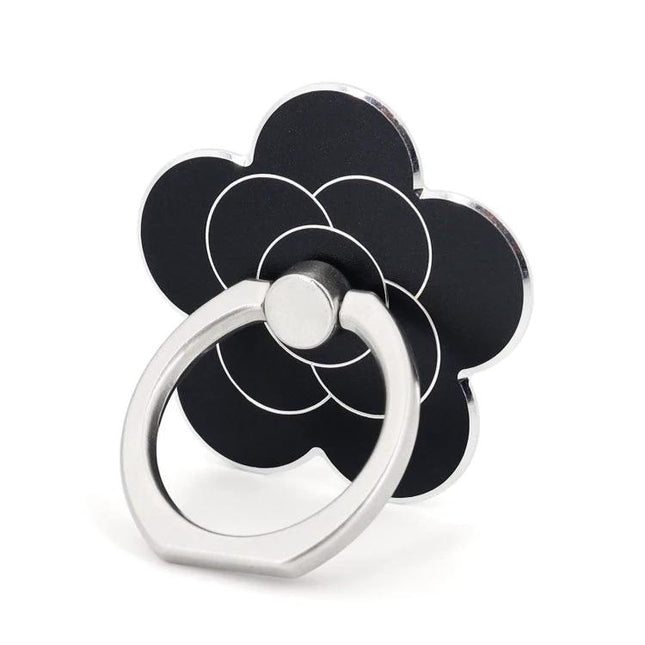 Metal Rotatable Finger Ring Holder for Phones and Tablets - black flower metal ring grip, 360° rotatable aluminum and zinc alloy