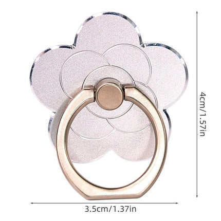 Metal Rotatable Finger Ring Holder for Phones and Tablets - silver flower-shaped aluminum ring holder, 360° rotatable grip for phones and tablets