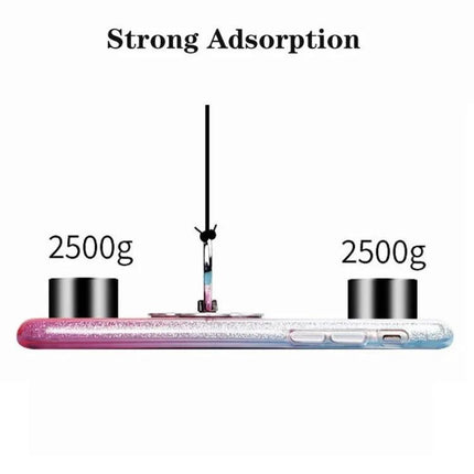 Metal Rotatable Finger Ring Holder for Phones and Tablets showing strong adsorption holding 2500g weight on phone