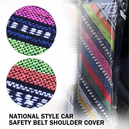 Ethnic Style Linen Car Seat Belt Cover Shoulder Pads - colorful ethnic striped linen shoulder pad for car safety and comfort