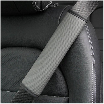 Car Leather Seat Belt Cover Shoulder Pads 6.5x23cm - grey leather shoulder pad with 6mm EVA sponge on car seatbelt for comfort and protection