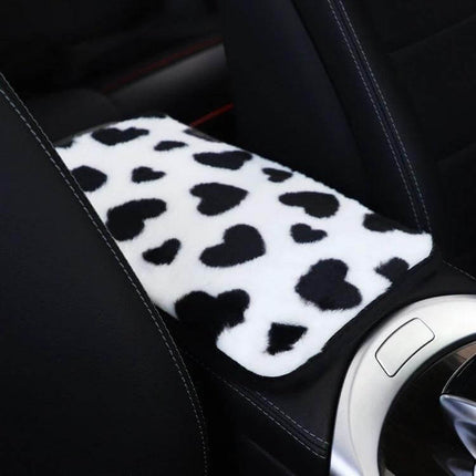 Plush Heart Pattern Car Center Console Cover Mat 32x19cm - white black heart plush armrest protector for cars SUVs trucks