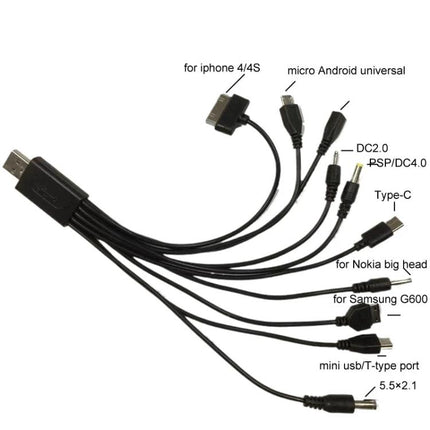 Handy USB Cable for Multiple Devices in Daily Life - multi-connector charging cable for iPod, Nokia, Android, micro USB, Type-C, car or wall USB
