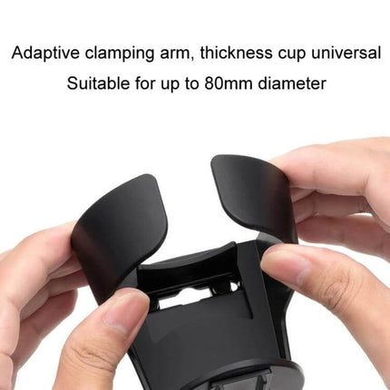 Car Air Conditioner Outlet Cup Holder Ashtray With Adjustable Clamp showing adaptive clamping arms and thick sponge pads, fits up to 80mm diameter
