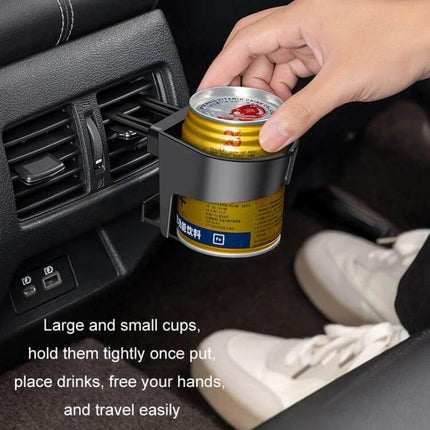 Car Air Conditioner Outlet Cup Holder Ashtray With Adjustable Clamp attached to vent holding can, ABS with sponge pad, anti-scratch, prevents spills