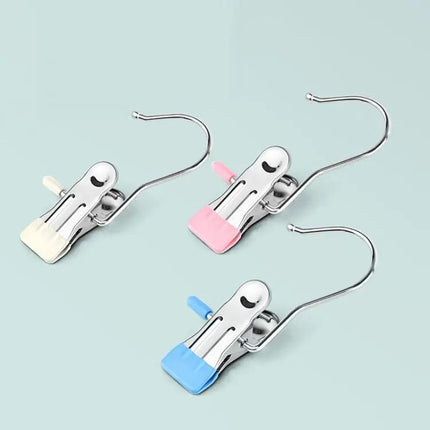 Stainless Steel Flat Clip With Hook For Laundry Drying Anti Scratch