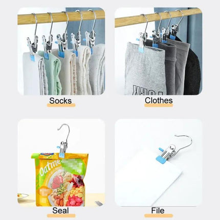 Stainless Steel Flat Clip With Hook For Laundry Drying Anti Scratch