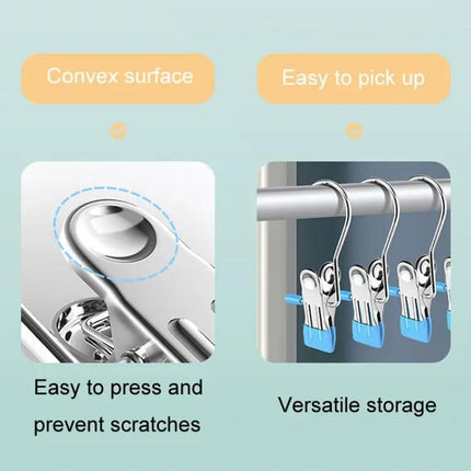 Stainless Steel Flat Clip With Hook For Laundry Drying Anti Scratch