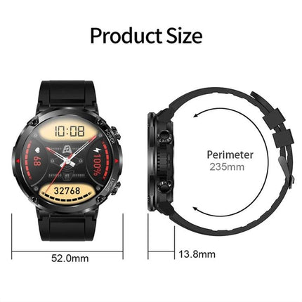 Sturdy Watch for Daily Adventures and Outdoor Activities showing watch face, 52mm width, 13.8mm thickness and 235mm perimeter band