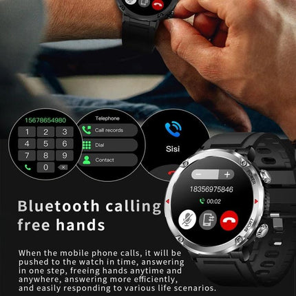Sturdy Watch for Daily Adventures and Outdoor Activities showing Bluetooth calling, heart rate and activity tracking on rugged smartwatch display
