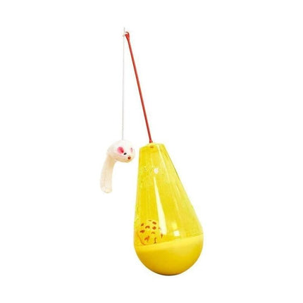 A Fun Interactive Toy for Keeping Cats Active at Home Daily - yellow hanging wobble toy with dangling mouse for indoor cat exercise