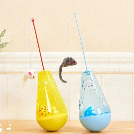A Fun Interactive Toy for Keeping Cats Active at Home Daily - yellow and blue wobble fishing cat toy with dangling mice for independent indoor play