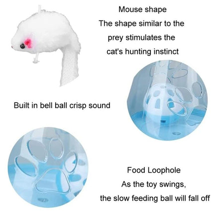 A Fun Interactive Toy for Keeping Cats Active at Home Daily - mouse-shaped swinging toy with bell, food loophole and slow-feeding ball for indoor exercise