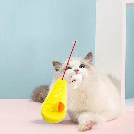 A Fun Interactive Toy for Keeping Cats Active at Home Daily - white cat batting a swinging mouse toy