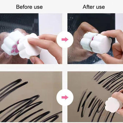 Sponge for Daily Bathroom Mirror and Faucet Cleaning removing smudges and water spots from mirror and faucet (before and after)