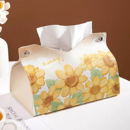 Oil Printed Leather Tissue Box Pink Rose Living Room Decor - floral PVC leather tissue box with pull-out design and snap button closure