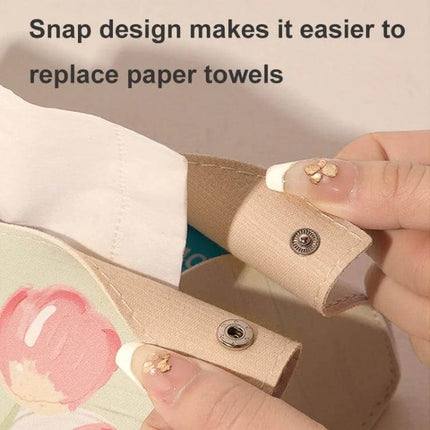 Oil Printed Leather Tissue Box Pink Rose Living Room Decor showing snap button pull-out design and wipe-clean PVC leather with pink rose motif
