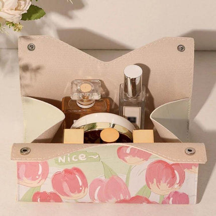 Oil Printed Leather Tissue Box Pink Rose Living Room Decor - pink rose PVC leather tissue box with snap closure for coffee table or nightstand