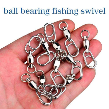 Lure Swivel With Ball Bearing, Assorted 22mm 23mm 25mm 30mm 35mm – stainless steel fishing ball bearing swivels shown in hand