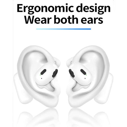 Hanging On Ear Wireless Earbuds Open Fit For Commuting ergonomic rotatable design in V21 White showing on-ear fit for commuters