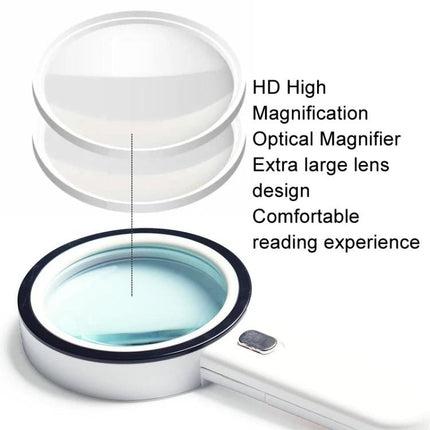 Handheld Magnifying Glass with Built-in Lights for Reading with 30x HD magnification and extra large lens for comfortable low-light reading