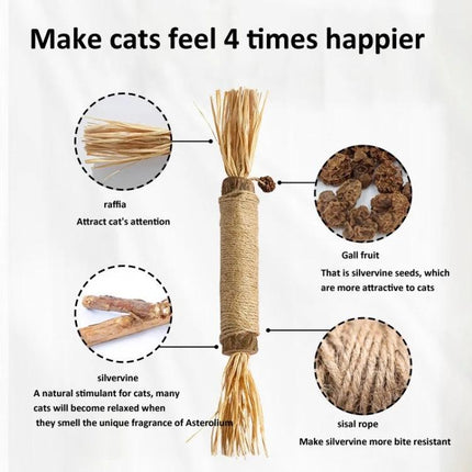 Silvervine Cat Toy for Everyday Kitten Play and Dental Care - natural silvervine, raffia and sisal rope chew toy for plaque control and playful chewing