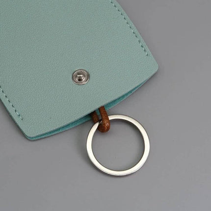 Pullout Personalized Ladies Car Key Bag Black For Home And Car Keys - compact PU key organizer in mint showing snap and key ring