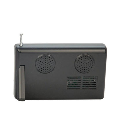 Compact 5-Inch Portable LCD Digital TV for Car Viewing showing rear speakers, antenna and USB/media ports