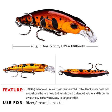 Proberos Sinking Minnow Lure Long Casting For Freshwater compact 5.3cm 4.6g ABS sinking minnow crankbait with treble hooks for rivers, lakes