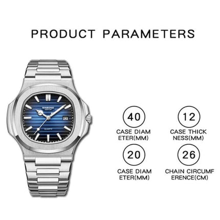Binbond Men's Retro Luminous Square Quartz Watch in Various Colors stainless steel blue dial luminous hands square case 40mm