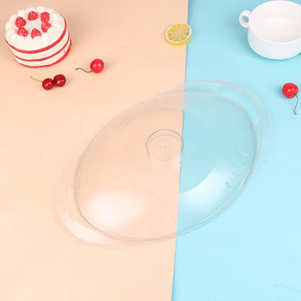 Alt Tag: Steaming Pan Cover For Thermomix Everyday Kitchen Use clear plastic two-piece steaming lid shown on pastel background, fits TM5 TM6 TM31