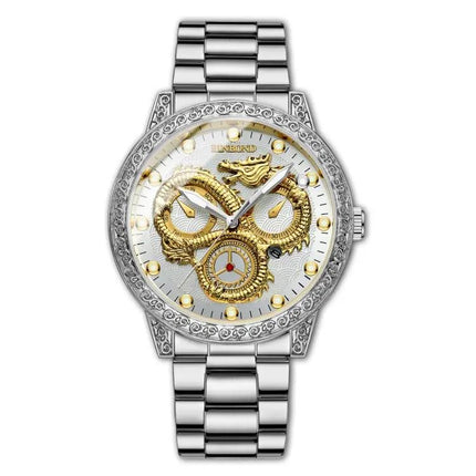 BINBOND Quartz Watch with Embossed Dragon Design