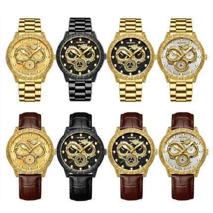 BINBOND Quartz Watch with Embossed Dragon Design
