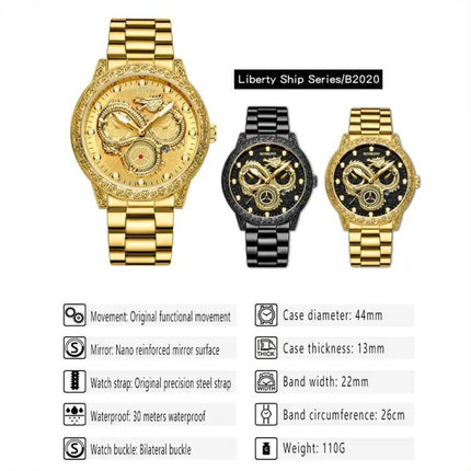BINBOND Quartz Watch with Embossed Dragon Design
