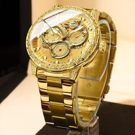 BINBOND Quartz Watch with Embossed Dragon Design