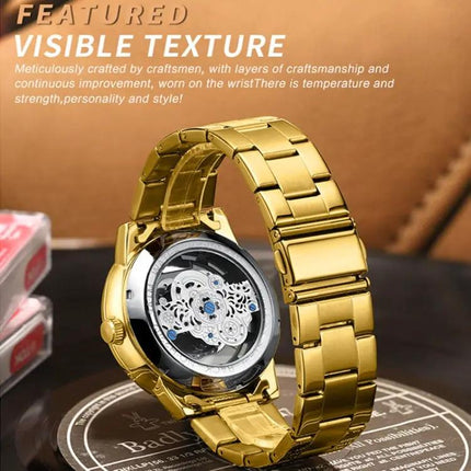 BINBOND Quartz Watch with Embossed Dragon Design