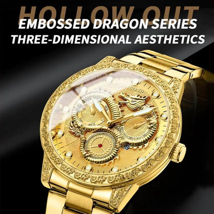 BINBOND Quartz Watch with Embossed Dragon Design