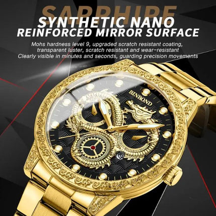 BINBOND Quartz Watch with Embossed Dragon Design
